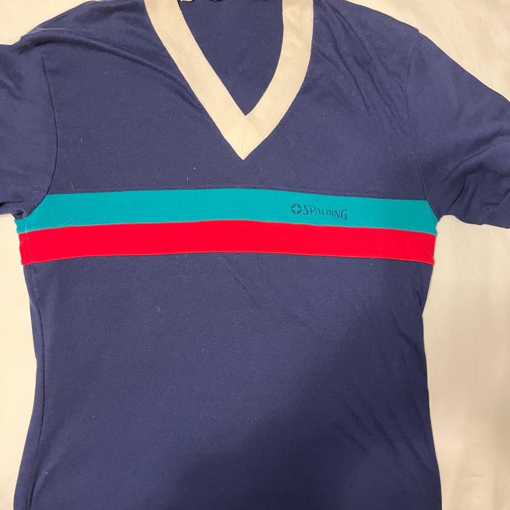 Spaulding Vintage (1980’S (?) shirt sleeve shirt with a band of red/blue